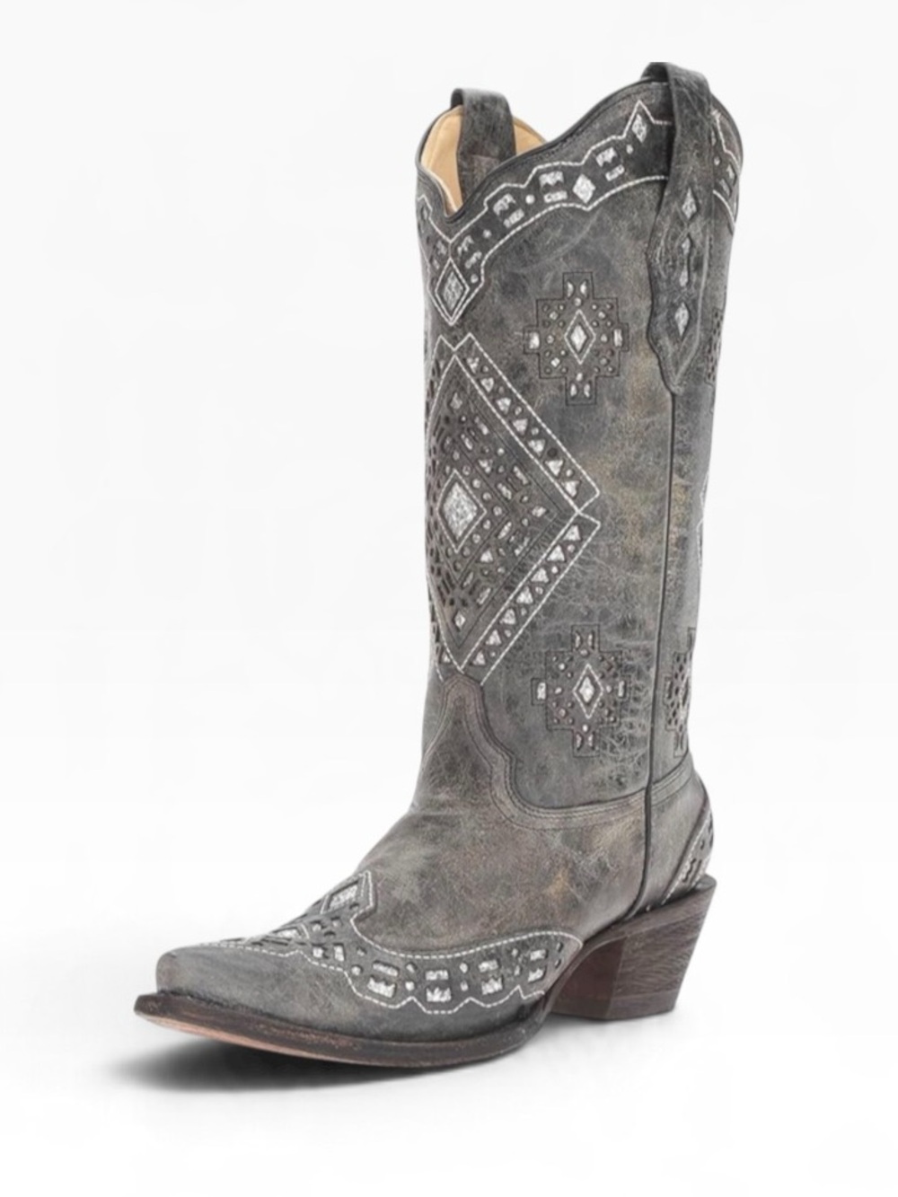 Corral Women's Sparkling Glitter Inlay Black/Silver Cowboy Boots 9